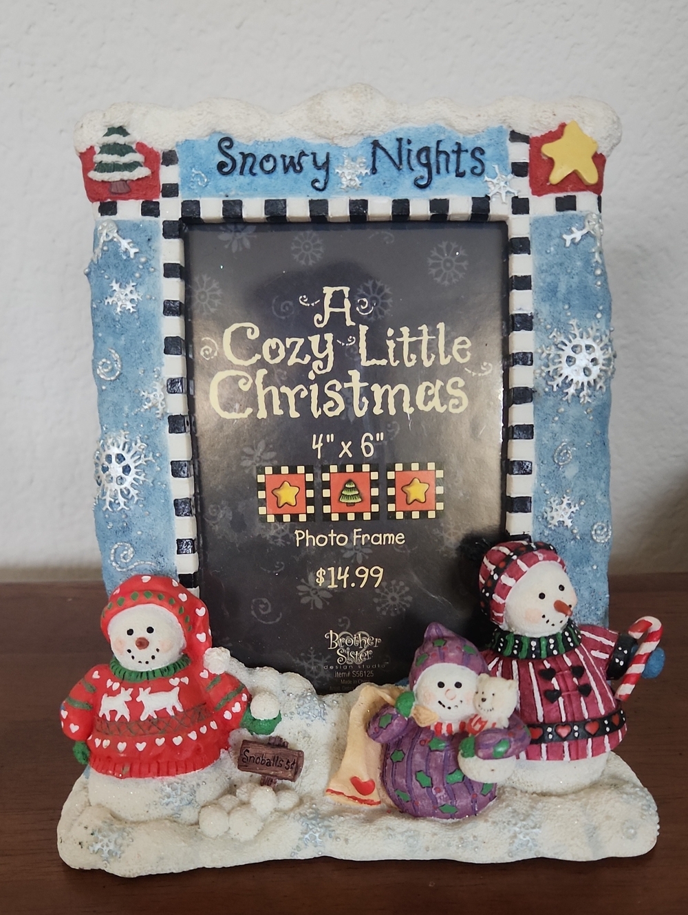 Vintage 1999 Snowman Holiday Christmas Picture Frame 4x6 A Cozy Little Christmas